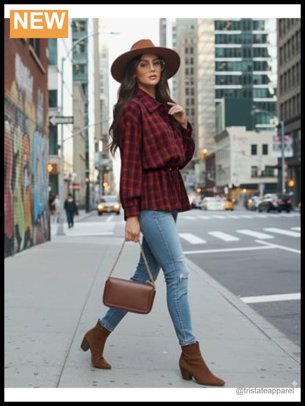 Women's Plaid Button Down Shirt Long Sleeve Point Collar Blouse - Picture 4 of 6